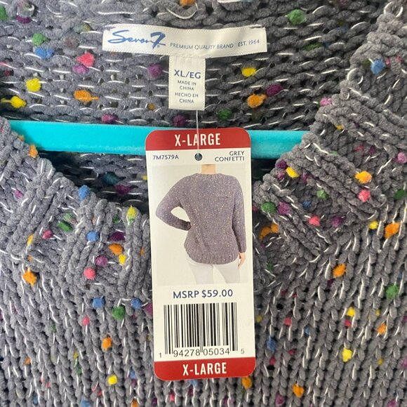NWT $59 Seven7 Popcorn Chenille Sweater X-Large Grey Confetti Relaxed Boxy Loose - Picture 2 of 9